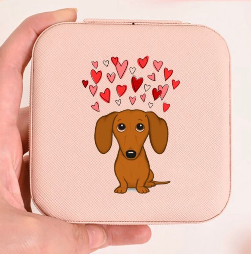 Travel Jewelry Box Dachshund Hearts