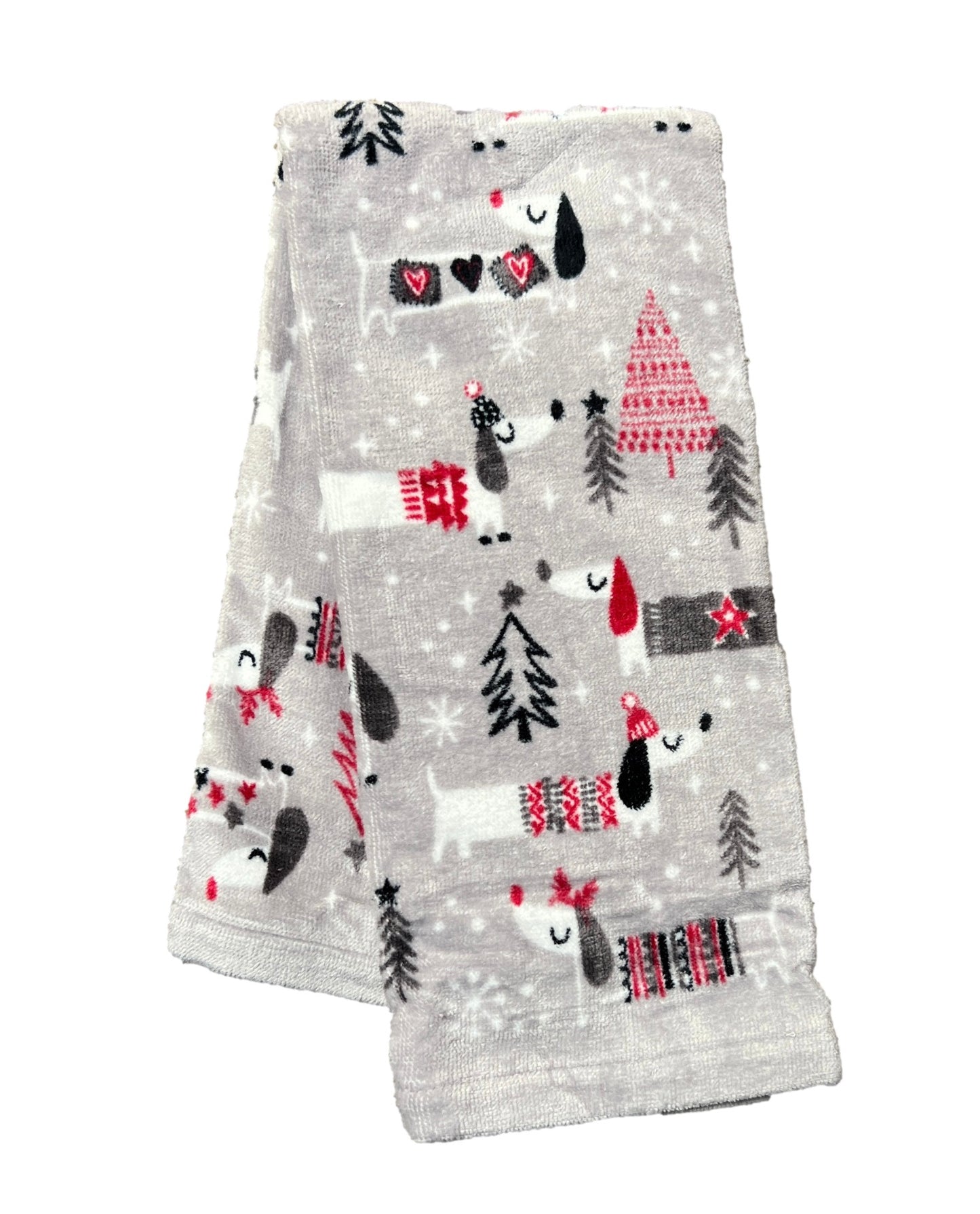 Grey Dachshund Holiday Dish Towel