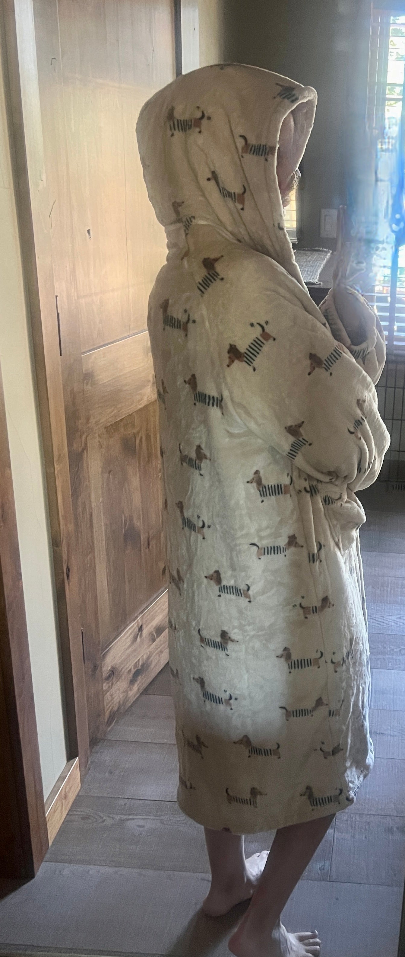 Plush Hooded Dachshund Print Robe