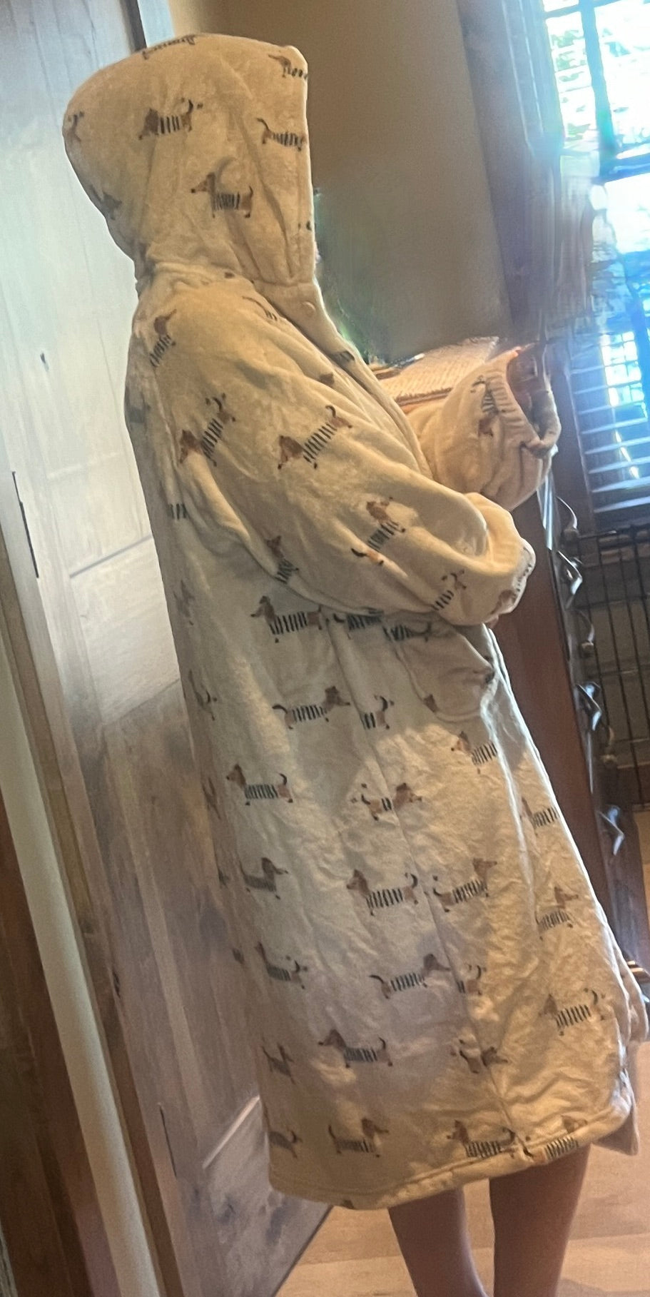 Plush Hooded Dachshund Print Robe