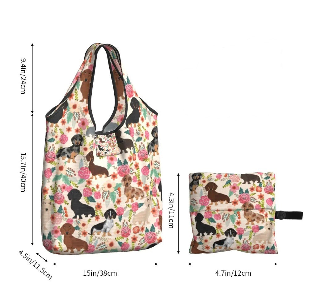 Black Multicolor Foldable Dachshund Shopping Bag