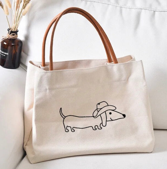 Country Cowboy Dachshund Canvas Handbag