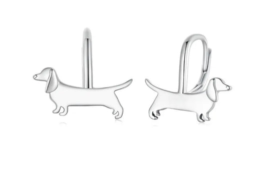 Sterling Silver Dachshund Drop Earrings