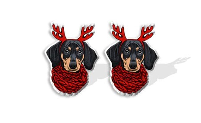 Dachshund Reindeer Stud Earrings