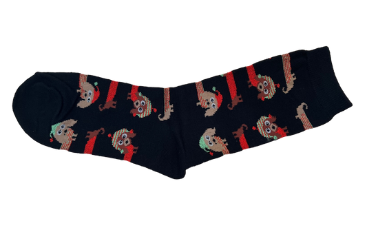 Ladies Black Dachshund Crew Length Socks