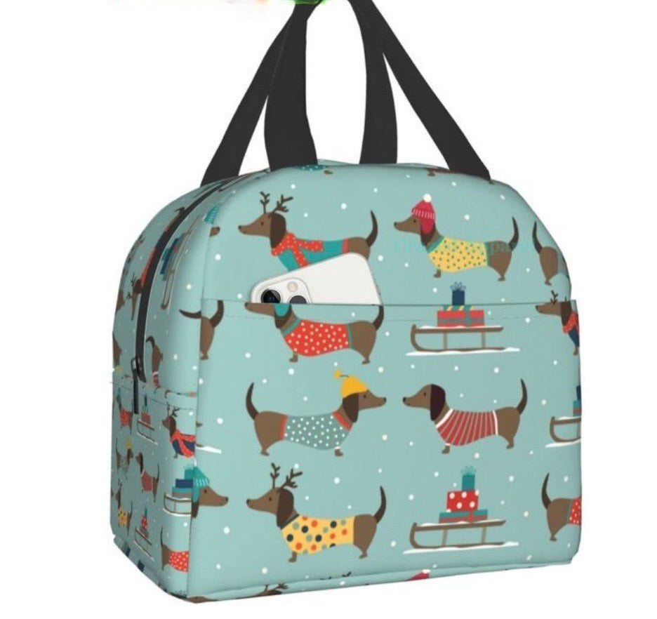 Winter Fun Dachshund Insulated Lunch Bag