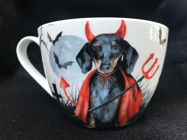  Portobello By Inspire Halloween Dachshund Little Devil Fine  Bone China Mug : Home & Kitchen