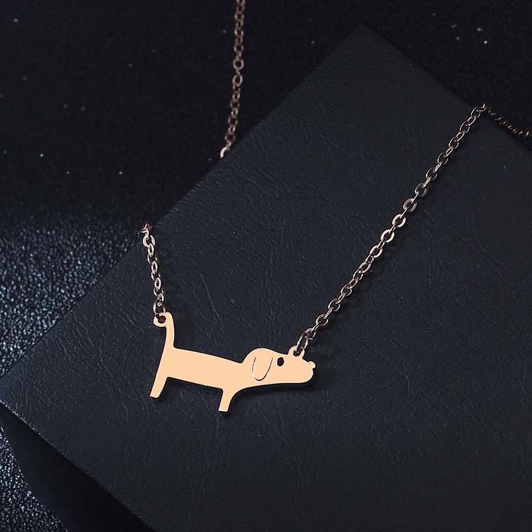 Rose Gold Color Modern Dachshund Necklace